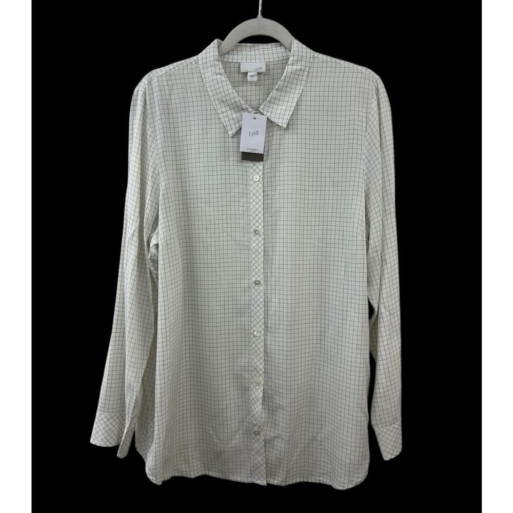 J. Jill Window Pane Plaid Button Down Tunic Top Long Sleeve Large‎ Classic NEW